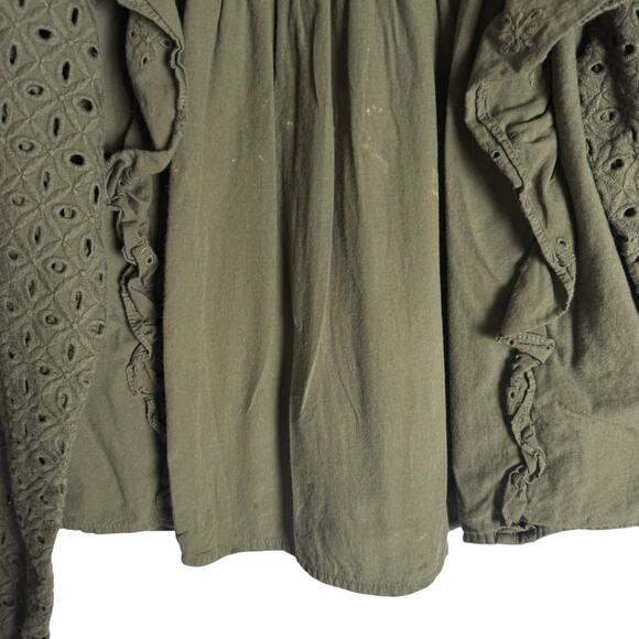 Maje Linode Olive Green Ruffled Eyelet Long Sleeve Top Size Small - Picture 9 of 12